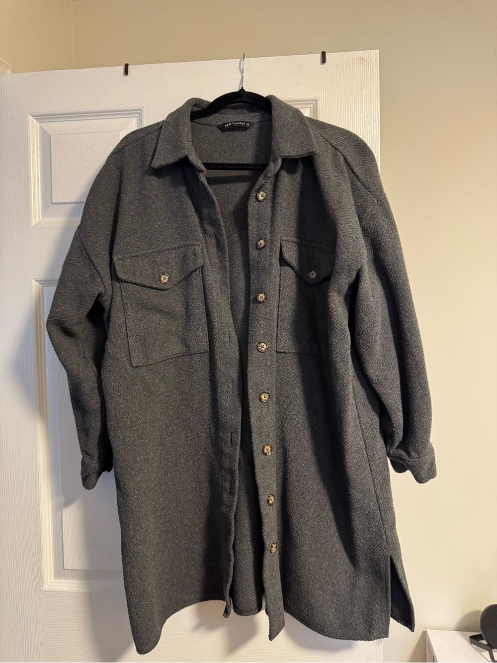 Gray Button-Up Wool Blend Shacket